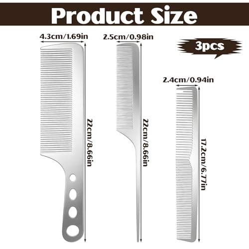 Set 3 Piezas Peines de Metal Acero Inoxidable miniatura 4
