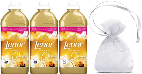 Lenor Fabric Conditioner, Pack of Three, 3 x 30 Washes, 3 x 1050ml, Gold Orchid Scent + Our Gift for You - Organza Bag Size 9 x 7 x 0.1 cm