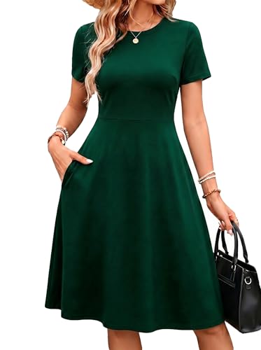Image of Women's 2026 Fit and Flare Dress Summer Casual Elegant Vintage Floral Printed Work Party A-line Dress with Pockets 162