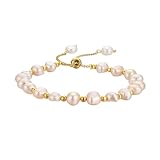 vissen Pink Freshwater Pearl Bracelet For Women Gold Plated Adjustable Beaded Bracelet Personalised Wedding Jewellery