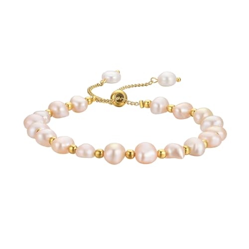 Image of vissen Pink Freshwater Pearl Bracelet For Women Gold Plated Adjustable Beaded Bracelet Personalised Wedding Jewellery