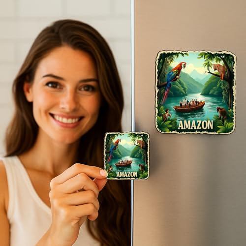 Image of Naxon Amazon Jungle Theme Souvenir Wooden Refrigerator Stylish Fridge Magnet - Travel Collectible Gift | Fridge Decoration Magnet for Kitchen & Home Decor | Rainforest & Wildlife Design | Pack of 1