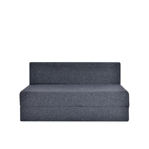 Image of Foldable Two Seater Sofa Bed 4X6 Ft Jute Fabric Washable Cover Convertible Sofa Bed for Home & Office, Guest Room (Finish Color Black - Pre-Assembled)