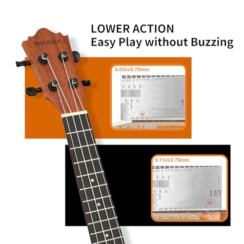 Phoenix Concert Ukulele 23 Inch Ukelele Bundle Kit For Kids Beginner Professional Acoustic Ukelele For Adult Student Starter Solid Mahogany With String Bag Tuner Pick thumb #5