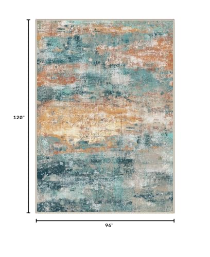 Image of BEIMO Area Rugs 8x10 for Living Room Bedroom, Modern Abstract Machine Washable Rug, Large Soft Low Pile Floor Carpet with Non Slip Backing for Dining Room, Blue /Orange