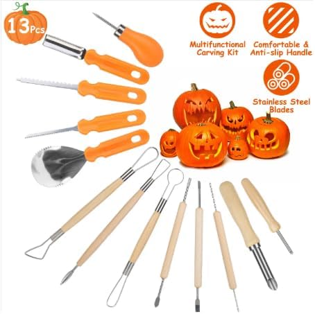 Halloween Pumpkin Carving Kit, 13 Pieces, Stainless Steel Sculpting Tools