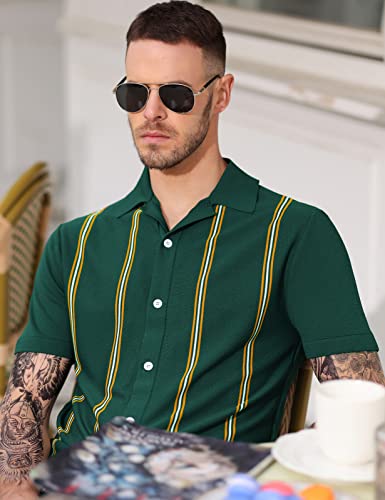 Men's Casual Short Sleeve Polo Sweater Vintage Striped Pullover Knitwear Green S #TOP2