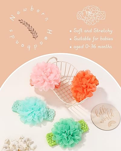 jollybows 18 peças de faixa de cabelo para bebês meninas com flor de chiffon macio elástico acessóri