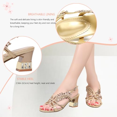 Image of Women's Handmade Rhinestones Crystal Heel Evening Bridal Wedding Prom Sandals Heeled 6.5 cm