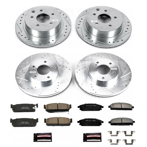 Image of PowerStop Front and Rear Brake Kit for Infiniti Q45 1997-01 - Drilled and Slotted Disc Rotors with Carbon-Fiber Ceramic Brake Pads Replacement, K1180