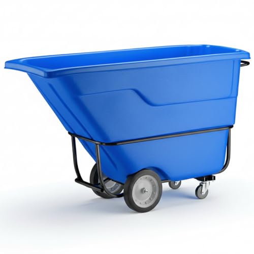 Industrial Dump Cart 1 Cubic Yard 1250 lb., Rolling Waste Bin, Construction Garbage Wagon, Commercial Tilt Truck Transportation, Trash Recycling Trolley - Blue