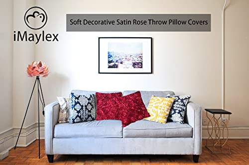 Imaylex Soft Decorative Satin Rose Throw Pillow Covers For Easter Lumbar Fall Sofa Couch Bed Cushion Case, Living Room Bedroom Wedding Party Halloween Car Decor, Set Of 2, 16'' X 16'', Wine Red #TOP5