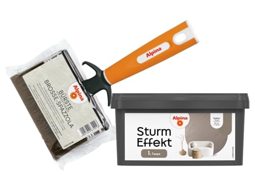 Alpina Effektfarbe Sturm-Effekt Set – Taupe – dynamischer Sturm-Effekt (1 Liter) – inkl. Effekt-Bürste