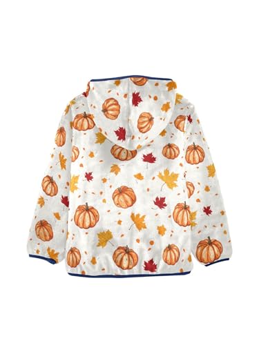 Orange Fall Maple Leaf Pumpkin Girls Fleece Jacket Girls Fall Jacket Boys Coats Zip Up Hoodie Children Outerwear 2-10T2