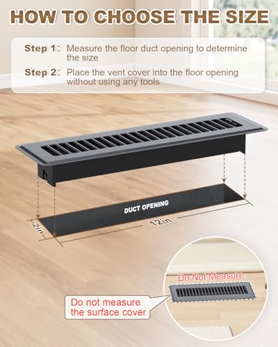 Image of 2 x 12 Floor Register, 4 Pack - Gray Vent Covers for Home Floor, Anti-Rust Coated Metal Surfaces with Adjustable Airflow Control Lever, Ideal for HVAC Systems, Living Room & Bedroom Floor Vents