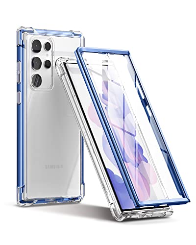 SURITCH Coque S22 Ultra 360°Transparente Antichoc Silicone Bumper [Ultra Hybrid] Integrale Anti-Rayures Full Body Protection Etui Housse pour Samsung Galaxy S22 Ultra 5G 6,8 Pouce (Bleu) Cover