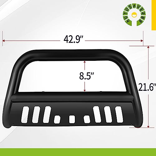 Autosaver88 Bull Bar Compatible For 07-18 Chevy Silverado 1500/ Gmc Sierra 1500/19 Chevy Silverado Ld /07-20 Chevy Suburban/Gmc Yukon 3" Grille Brush Push Guard W/Skid Plate Light Mounting Holes #TOP2