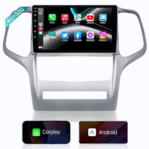 Car Radio in Dash Fit for Jeep Grand Cherokee WK 2011 2012 2013 - (4G+32G) 9'' 1280 * 800 HD Touchscreen Head Unit with Carplay Android Auto GPS 1080P Backup Camera