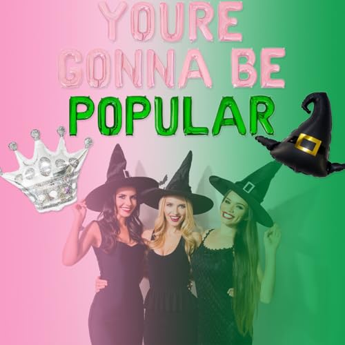 Image of You're Gonna Be Popular Balloon Banner for Witch Birthday Party Pink and Green Princess Witch Party Decorations