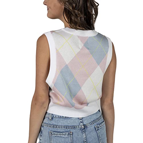 Hello Kitty Preppy Kitty White Sleeveless Pastel Argyle Women's Sweater Vest-Small #TOP2