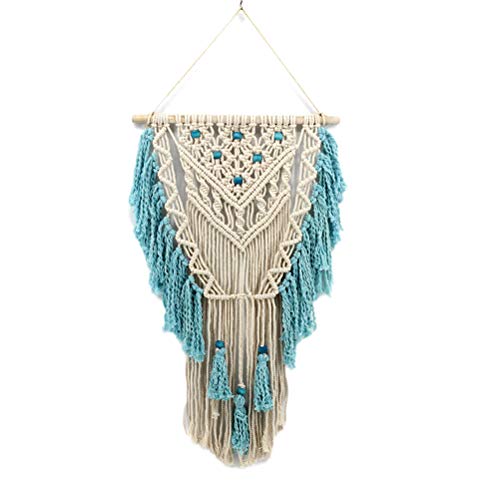 LANGUGU Macrame Wall Hanging Woven Wall Art Aqua Blue Color