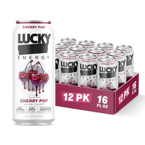 Lucky Energy Drink Cherry Pop, Zero Sugar, 200mg Caffeine, 12 Pack