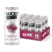 Lucky Energy Sugar Free Energy Drinks, Cherry Pop, 16oz Cans 12-Pack Healthy, Zero Sugar Energy Drink with Maca, Ginseng, Beta-Alanine, Taurine & 200mg Caffeine