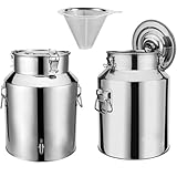 GJUANN Jarra para Leche de Alta Resistencia (5-88 L), de Acero Inoxidable, para Transporte de Botellas, con Grifo y Embudo de Malla 250, 68 L.