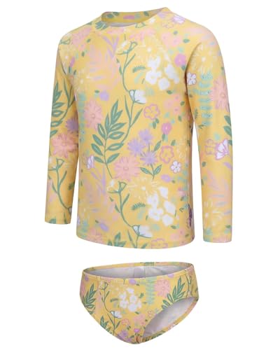Image of Girls Two Piece Rash Guard Swimsuits Set Long Sleeve Bathing Suit with UPF 50+ Sun Protection Kids Sunsuits Swimwear Set