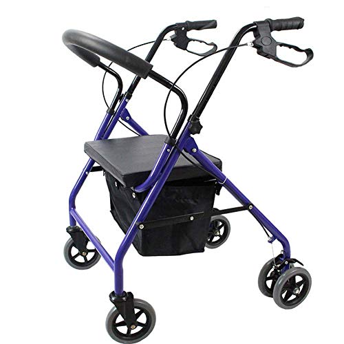 座席と車輪付き歩行器、ローリングウォーカー、ショッピングカートトロリー折りたたみ式歩行器、高齢者用輸送用椅子、移動補助具 (青)
