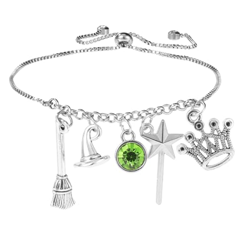 Musical Charm Bracelet, Adjustable Alloy Fancy Bracelet with Witch Hat Fairy Wand Crown Witch Broom Charms Musical Theme Merch Fantasy Bracelet Witch Inspired Musical Gift Musical Lover Gift