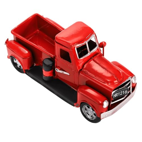 Youeon Farmhouse Red Truck Decor 7x3.1x3.5 Inch Vintage Metal Pickup Truck Valentine Ornament Gift Rustic Table Centerpiece Small Garden Planter Truck Decoration