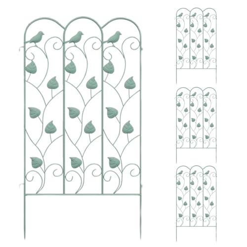 4 Pannelli Recinti Palizzata in Metallo, Recinzioni Decorative da Giardino, Recinzione da Giardino in Ferro Battuto Antiruggine Bordo Aiuola, HxL: 100 x 55 cm(Light Green)