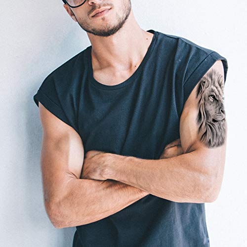 Lion Arm Sleeve Tattoos, 4-Sheet Large Lion Full Sleeve Tattoos And 4-Sheet Fake Lion Half Arm Sleeve Tattoos Sticker Makeup Props For Men Women Kids #TOP3
