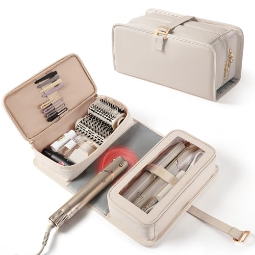 Marscamd Hair Tools Travel Bag with Heat Resistant Mat Compatible with Shark Flexstyle Hair Tool Organizer for Multi-Stylers and Hair Dryer Beige