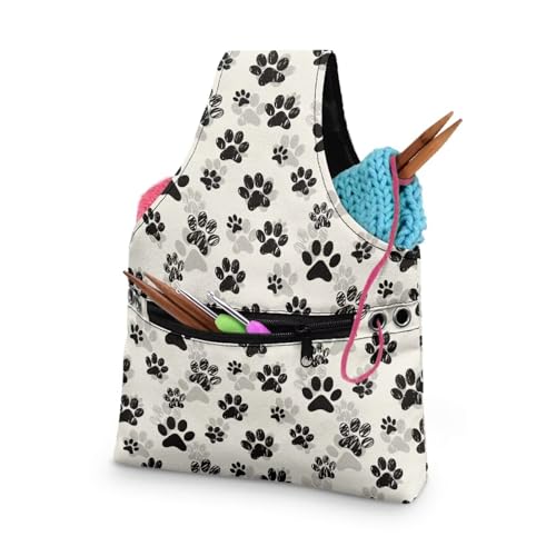 Image of Knitting Yarn Bag Paw Print Knitting Bag Crochet Bag Organizer, Drawstring Yarn Project Organizer, Yarn Tote for Crocheting Project, Store Skein Ball, Needles Accessories Small Size