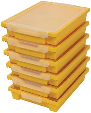 Gratnells Shallow trays - Set of six plastic storage boxes with lids (Yellow)