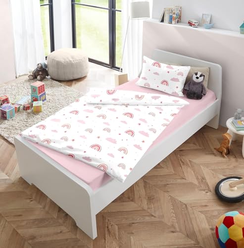Soma Renforcé Baby Wende Bettwäsche 100x135cm Regenbogen Wolke pink rosa weiß