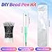 DASTTUIS 150 Pieces DIY Beadable Pens Kit - 50 plastic Beadable Pens Bulk, Refills & pen bags Included - Beaded Pens Black Ink Ballpoint Cute Pens（Bright）