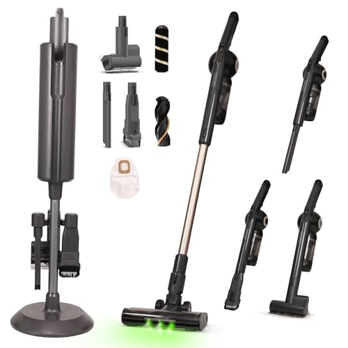 Olsen & Smith Lightweight 18000pa Self-Emptying Vacuum Cleaner 250W Upright Cordless Handheld Stick Vacuum Cleaner with Base Station, Dust Light & Accessories for Home, Furniture, Car & More (Grey)