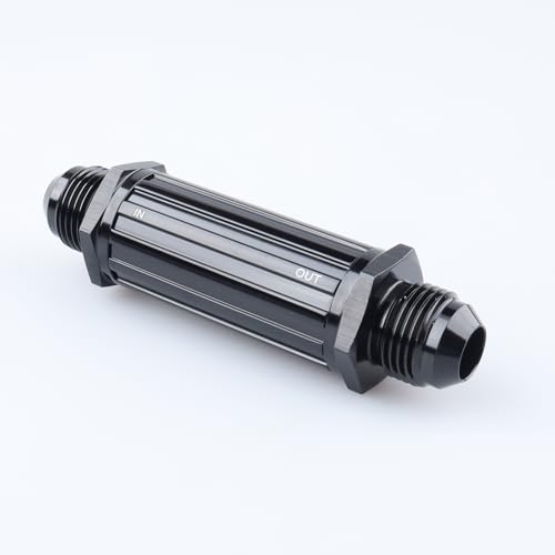 AC PERFORMANCE Aluminum AN8 Billet Inlet Fuel Filter, In/Out -8 AN, 30 Micron Bronze Insert Element, Inline Fuel Filter Fitting Adapter, Black - Thumbnail 5