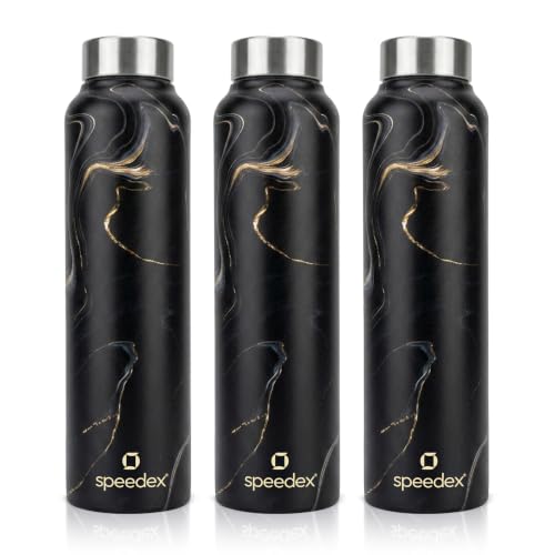 Image of Speedex Stainless Steel Printed Water Bottle 1 Ltr 1000 ml, BIS Approved, Leak Proof Screw Cap Bottle for Office, School, Travel, Daily Use for Men, Women, Kids, Adults, Gold Mine, Set of 3
