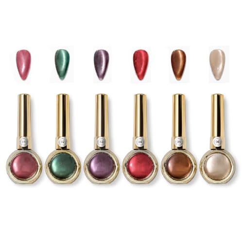 Image of Set of 6 Professional Cat Eye Gel Polish | Magnetic Nail Art Gel Polish | UV /LED Soak-Off | Long-Lasting | Shiny Cat-Eye Effect (15 ML) (Dark Shade)