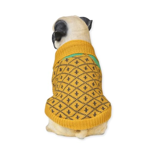Image of Lulala Turtleneck Dog Sweater - Winter Coat Apparel Classic Cable Knit Clothes with Leash Hole for Cold Weather, Ideal Gift for Pet (Yellow, 8 Inch)