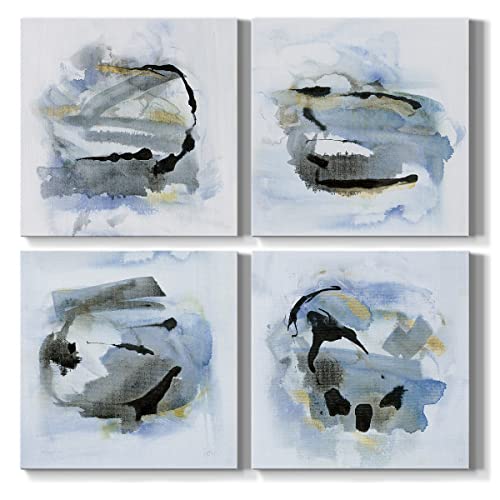 Renditions Gallery Abstract Wall Art Watercolor Canvas Prints Modern Artwork Décor for Living Room Bathroom Bedroom 16x 16 inches, Set of 4