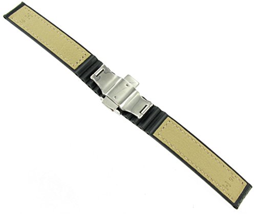 16mm Hirsch Golf Genuine Leather Adjustable Deployment Buckle Black Watch Band