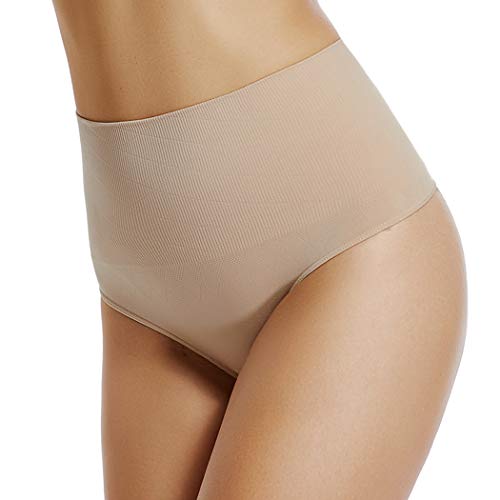 High Waist Thong Shapewear for Women Tummy Control Thong Girdle Panty Body Shaper Thong Underwear?Beige?M?