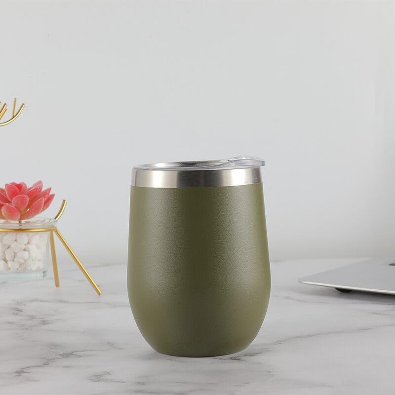 12 oz Stainless Steel Wine Tumbler Stemless Glasses with Lid, Double Wall Insulated Travel Mug Perfect for Wine, Coffee, Drinks, Champagne, Cocktails (Olive green) - Image 8