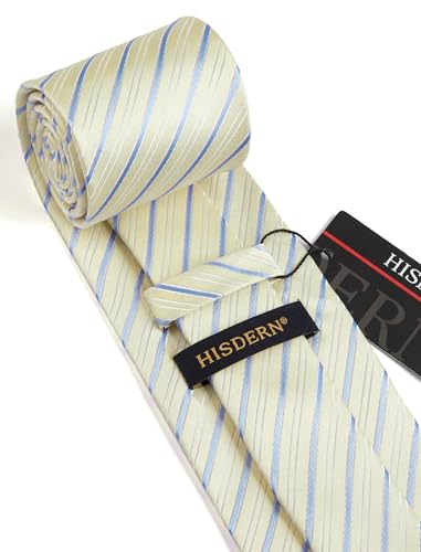 Image of HISDERN Mens Ties Set Stripe Plaid Ties for Men and Pocket Square Cufflinks Formal Silk Necktie Wedding Business