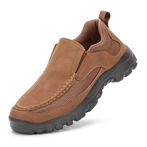 Men's Leather Platform Hiking Loafers Comfort Breathable Non Slip Outdoor Slip On Work Shoes for Travel Driving Moccasins Casual Shoes